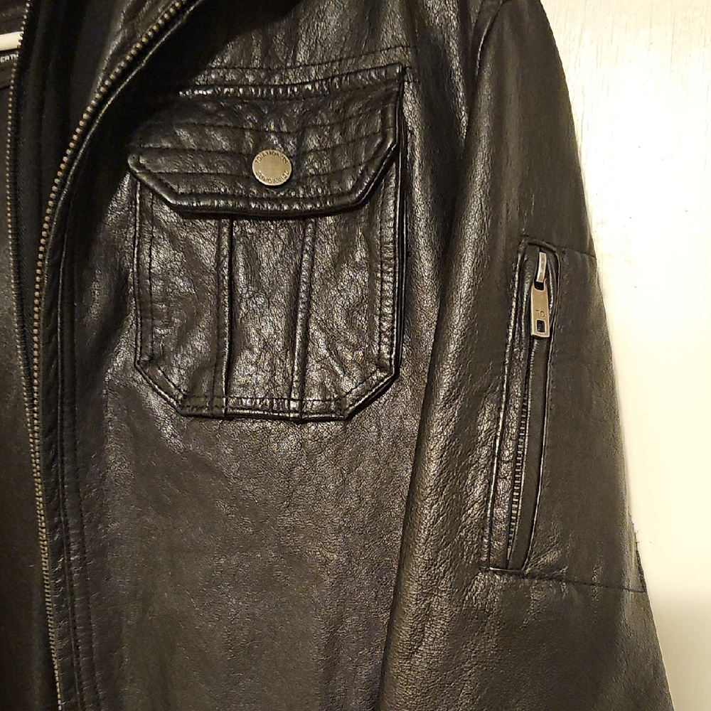 7 Diamonds Dark Leather Military Jacket - Picture 5 of 8